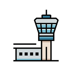 Airport Control Tower Icon Representing Air Traffic Management and Aviation Communication