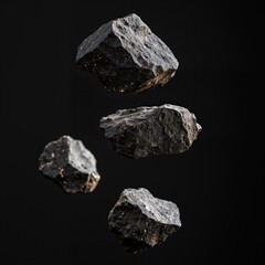 Fototapeta premium Floating cosmic rocks with metallic glimmer on dark background for modern design