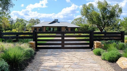 Modern Farmhouse Entrance with Dark Gate