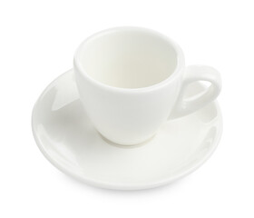 Empty coffee cup with saucer isolated on white