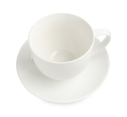 Empty coffee cup with saucer isolated on white