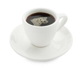 Aromatic coffee in cup isolated on white