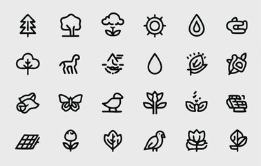 Editable Line Icons of Nature – Vector Set Featuring Plants, Insects, Wildlife for UI Design, Infographics & Mobile Use