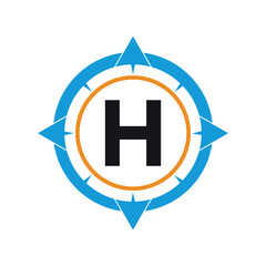 Compass Logo combine with letter H vector template