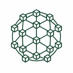 Outline of a globe made from tiny, connected cubes representing a decentralized network