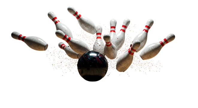 Bowling ball hitting pins