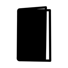 A simple book illustration in black and white with opened pages