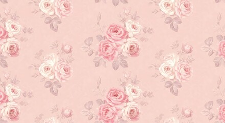 Pink Rose Floral Seamless Pattern, Vintage Style