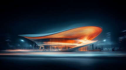 Futuristic modern architectural building at night
