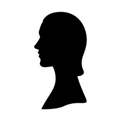 Elegant silhouette illustration of a female head in profile against white background