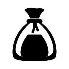 A simple black and white illustration of a tied up loot sack