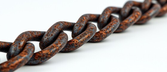 Fototapeta premium Close-up of a rusty chain, showing texture and interconnected links against a stark white background