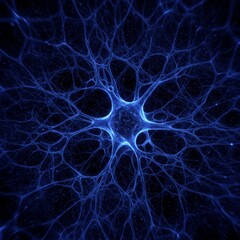 Naklejka premium Glowing Blue Neuron Network Abstract Visualization