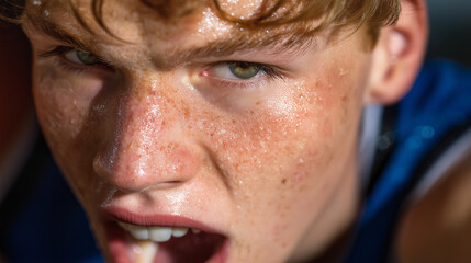 Emotion-filled close-up of a scorer celebrating victory