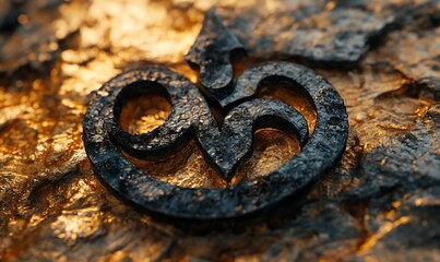 Aged symbol resting on textured gold
