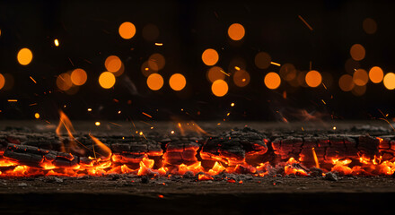 Ember and Flame Close Up with Bokeh Effect in the Background