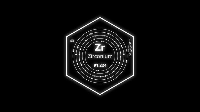 zirconium chemical element periodic table on background.  animated periodic table.Shows name, atomic weight and element number.