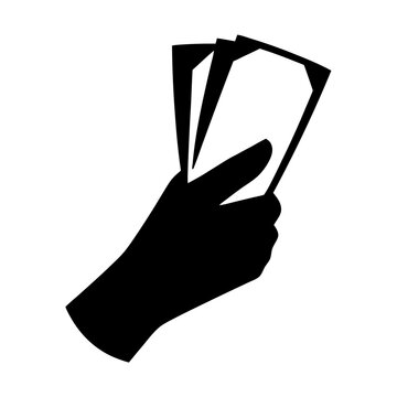 recommend clip art: Black silhouette of a hand holding several cards for gambling or playing