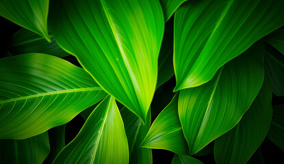Desktop wallpaper of large tropical green leaves, perfect for nature lovers, environmentalists, or anyone wanting a calming, organic background for their computer screen