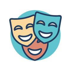 Comedy and Tragedy Masks Icon Representing Theater Arts and Dramatic Performance