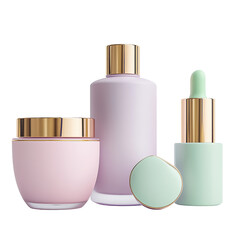 Pastel aesthetic of minimalist cosmetic product packaging on a black backdrop