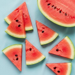 Sliced Red Watermelon on Blue Background