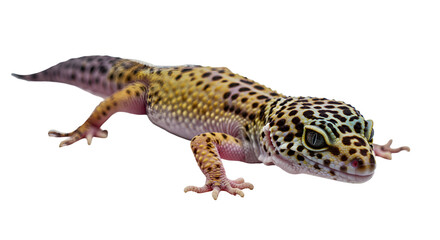 Obraz premium Leopard gecko crawls on black background