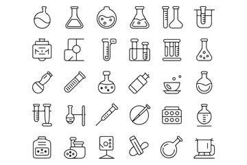 Set of simple line art science laboratory icons
