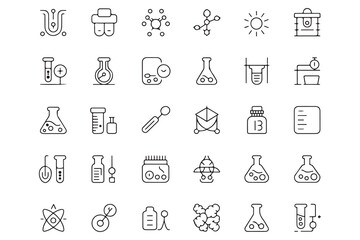 Set of simple line art science laboratory icons
