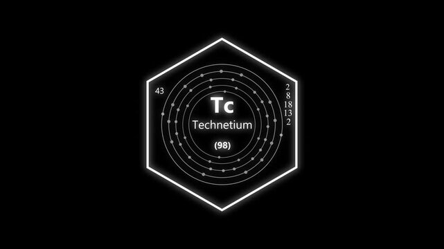 technetium chemical element periodic table on background. animated periodic table.Shows name, atomic weight and element number.