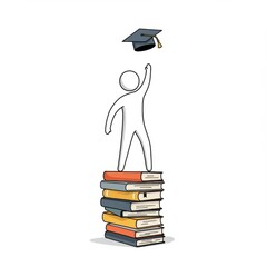 Person Celebrating Graduation on Stack of Books