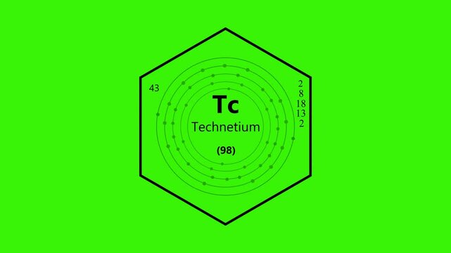 technetium chemical element periodic table on background. animated periodic table.Shows name, atomic weight and element number.