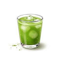 Iced Matcha Green Tea Drink in Glass with Ice