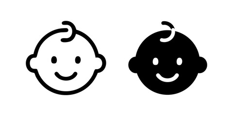 Baby icon. Smiling infant face with small curl vector illustration. Childcare and early childhood symbol. Cute and joyful expression sign. Adorable young kid pictogram.