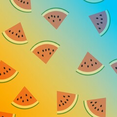 Watermelon Slices Pattern on Orange and Blue Gradient