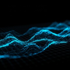 Abstract Blue Digital Wave Background with Grid