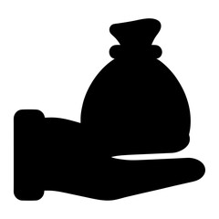 Silhouette of a hand holding a bag of money or valuables