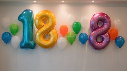 Colorful balloon decoration for 18th birthday party