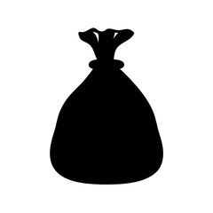 Solid black silhouette of a tied sack against a white background
