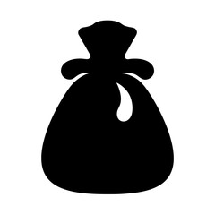 Black silhouette of a tied sack or pouch against a white background