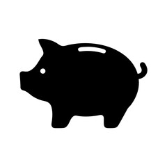 Black Piggy Bank Silhouette Symbolizing Savings and Financial Planning on White