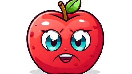 Kawaii Cute Angry Apple Fruit Cartoon Vector Illustration for Design Projects