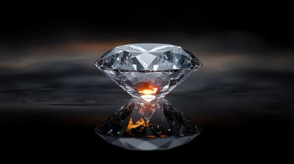 Brilliant Cut Diamond 3D Render with Shiny Facets on Black Background for Luxury Design