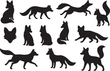 Fox Animal Silhouette Icon Set Wild Animal Vector Illustration.