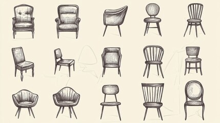 Hand-drawn chair doodle icons in vector format