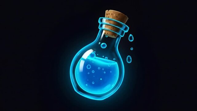Glowing blue potion bottle illustration
