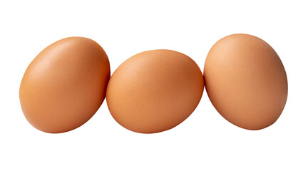 Three fresh brown chicken eggs in stack isolated with clipping path in png file format