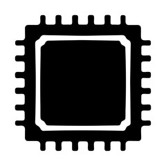 Black and white illustration of a computer chip circuit component icon