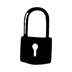 Hand drawn black and white lock, symbolizing security and privacy