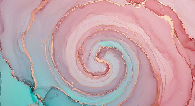 Abstract Swirling Pastel Ink, Gold Accents